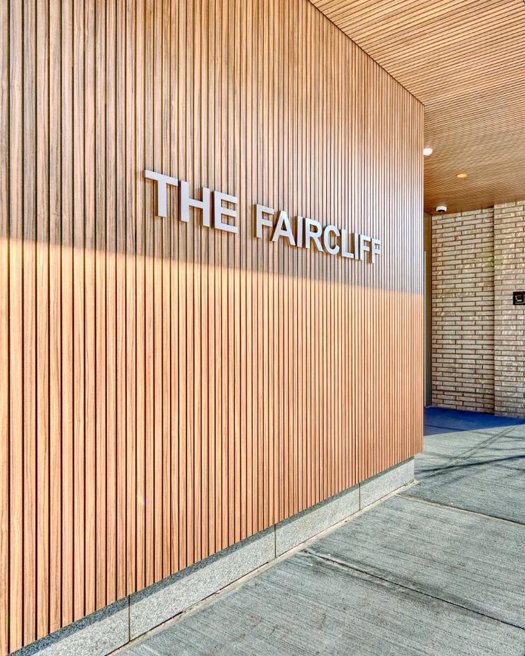 Entrance of The Faircliff, an all-electric affordable housing community in Columbia Heights, Washington, D.C.